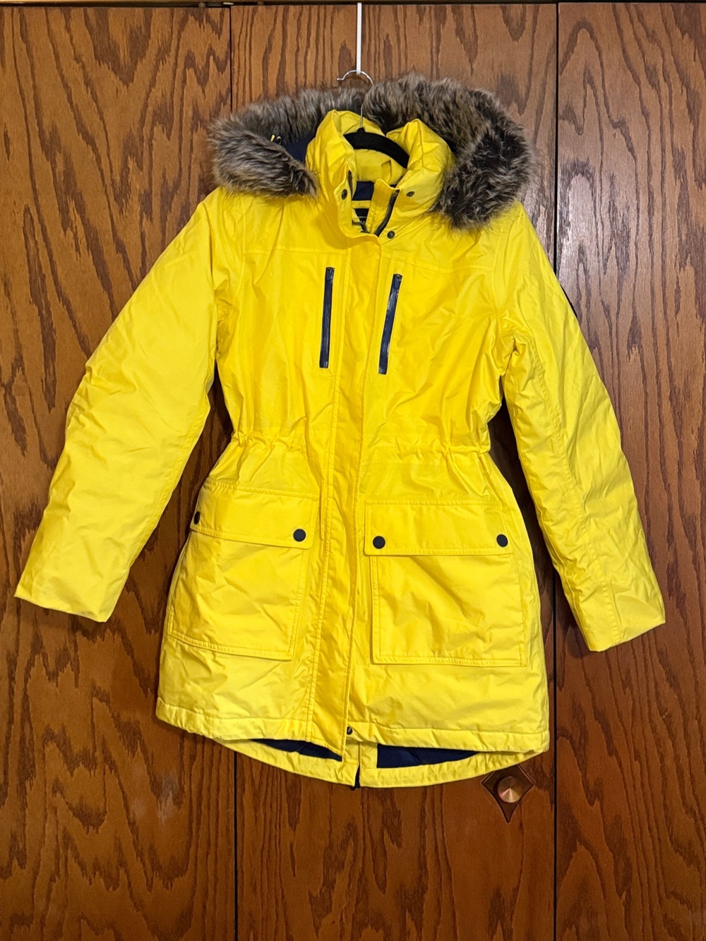 Lands' End Expedition Down Parka XS Yellow 80/20 Down Faux Fur Hood